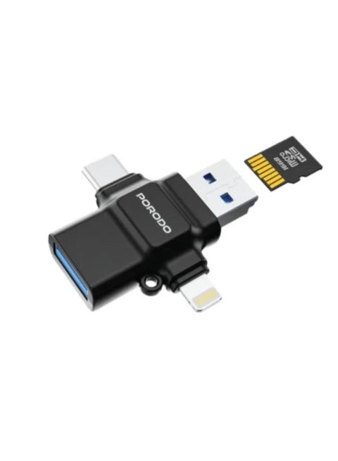 4-in-1 OTG Adapter & TF Card Reader /USB 3.0 / Lightning/ Type-C/USB 2.0/ Fast Data Transfer / Plug & Play / Multi-Interface OTG Adapter for Work, Travel, or Everyday Use - Black